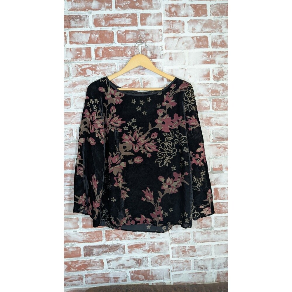 Dalia Velvet Burnout Top Size M Dark Floral Fairy Y2K Whimsigoth Bell Sleeve